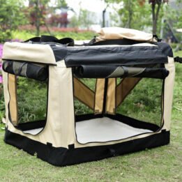 Large Foldable Travel Pet Carrier Bag with Pockets in Beige gmtpetproducts.com