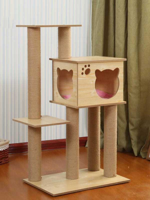 Atacado OEM MDF plataforma dupla de madeira 28 CM Cat Room Árvore de gato multicamadas 06-1155 gmtpetproducts.com