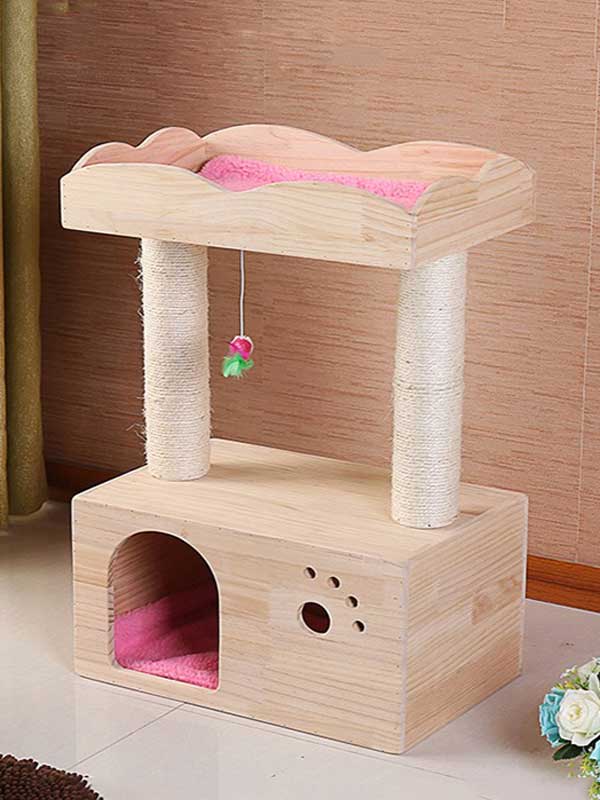 Árvore de madeira para gatos plataforma de maca para gatos estrutura de escalada casa para gatos 06-1166 gmtpetproducts.com