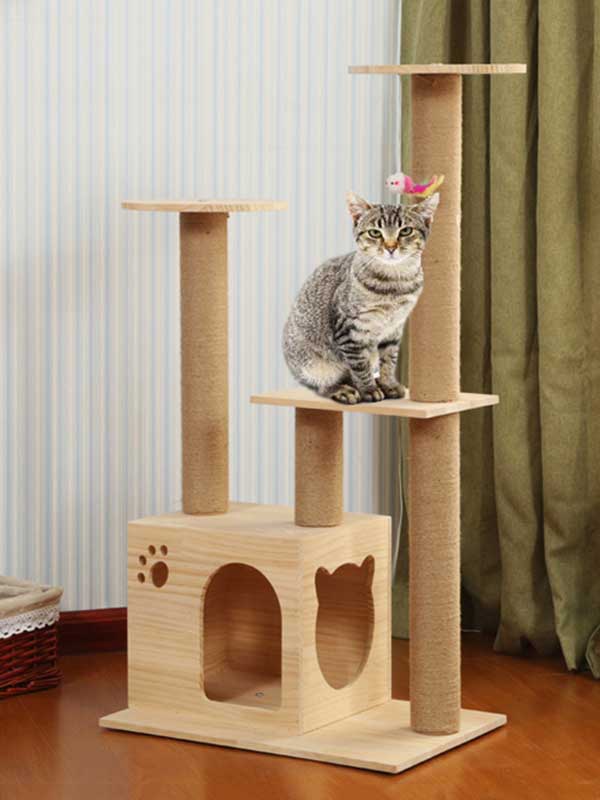 Torre de escalada para gatos, coluna de corda de cânhamo de pinho, escada, casa de gato 06-1163 gmtpetproducts.com
