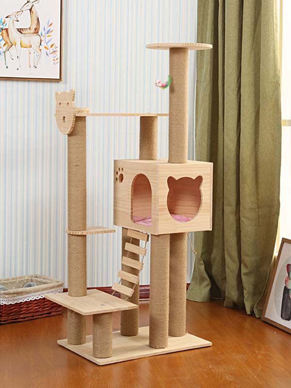 Torre de escalada para gatos, coluna de corda de cânhamo de pinho, escada, casa de gato 06-1164 gmtpetproducts.com