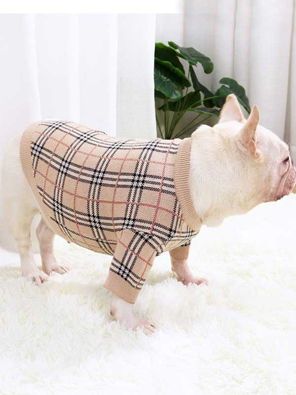 GMTPET Pug dog fat dog core yarn wool autumn and winter new warm winter plaid fighting Bulldog sweater clothes 107-222020 gmtpetproducts.com