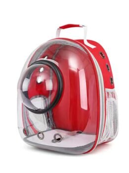 Transparent red pet cat backpack with hood 103-45034 gmtpetproducts.com