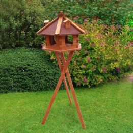 Wood bird feeder wood bird house small hexagonal solar and light 06-0976 gmtpetproducts.com