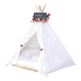 Outdoor Pet Tent: White Cotton Canvas Conical Teepee Pet Tent Collapsible Portable 06-0937 gmtpetproducts.com