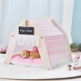 Indoor Portable Lace Tent: Pink Lace Teepee Small Animal Dog House Tent 06-0959 gmtpetproducts.com
