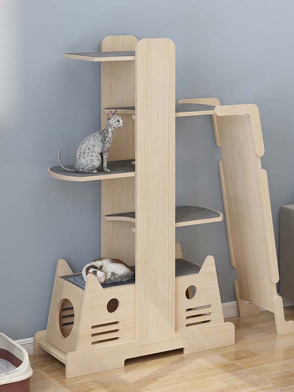 Casa de escalada para gatos por atacado | madeira de pinho tábua gato árvore gato torre 105-207 gmtpetproducts.com