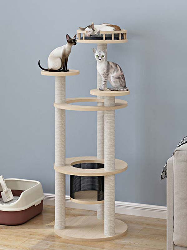 Casa de escalada para gatos por atacado | madeira de pinho tábua gato árvore gato torre 105-211 gmtpetproducts.com