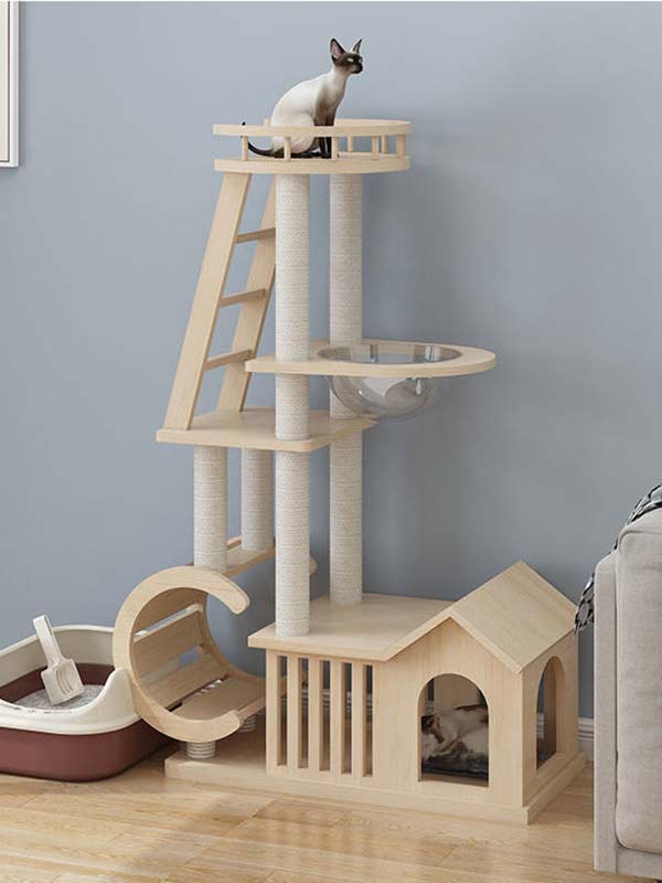 Árvore de gato moderna | Torre de gato de madeira OEM | Estrutura de escalada para gatos em madeira 105-213 gmtpetproducts.com